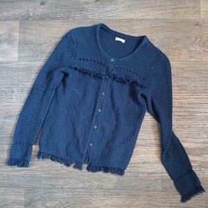 J.Crew Women's Navy Blue Knit Fringe Cardigan.
